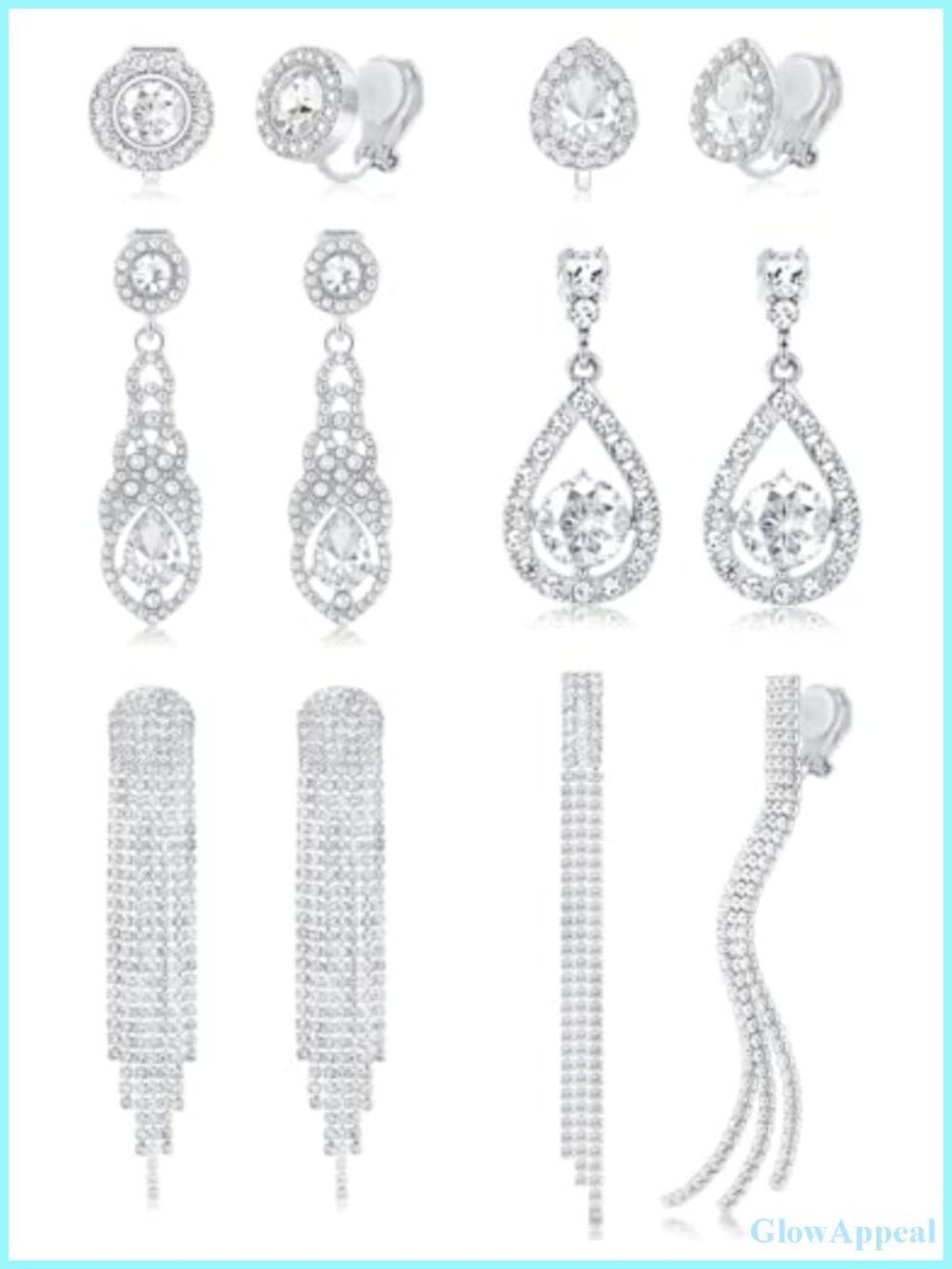 Clip On Earrings for Women Non Pierced Rhinestone Drop Dangle Tassel Chandelier